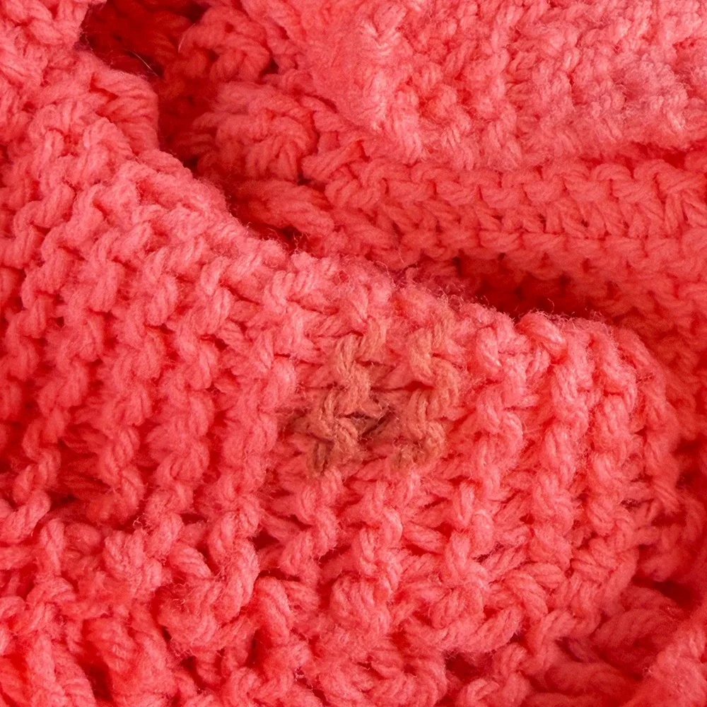 Handmade Crochet Throw Blanket Coral Pink Chevron Fringe 48